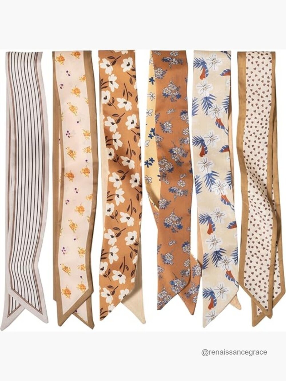 6 Pack Satin Scarves, Versatile Hair Neck Wrist Accessories